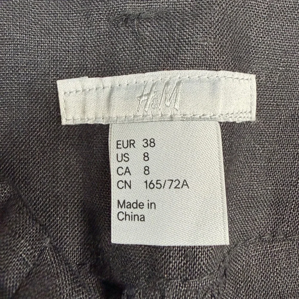 H&M Women Black 100% Linen Wide Leg Trousers Pants Size 8 Minimalist Summer
